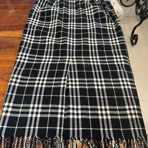 Black & White Plaid Fringe Midi Skirt - Women